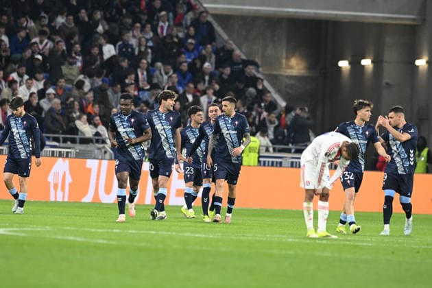 Football : Olympique Lyonnais v RC Celta Vigo - UEFA Europa League 19 03 2026 Javi RUEDA of Celta VIGO scoring goal during the second leg of the UEFA Europa League 2025 26 quarter-final between Olympique Lyonnais and RC Celta de Vigo, Spain, at the Groupama Stadium in DÃ cines-Charpieu, Lyon, on March 19, 2026 LYONFrance  Copyright: xMouradxAllilix