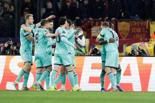 UEFA Europa League round of 16 second leg match AS Roma - Bologna Bologna s English forward Jonathan Rowe celebrates after scoring a goal during UEFA Europa League round of 16 second leg match AS Roma - Bologna at Olimpico stadium on March 19, 2026 in Rome, Italy. _BPH8011 Copyright: xAntonioxBalascox