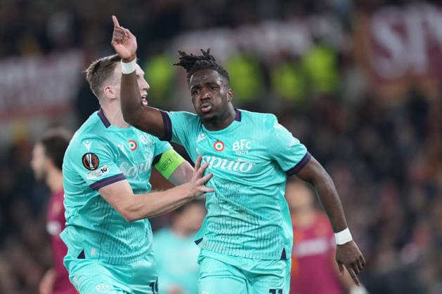 Bologna s Jonathan Rowe celebrates after scoring during the Uefa Europa League soccer match between Roma and Bologna at the Olympic Stadium in Rome, Italy - Thursday, March 19, 2026. - Soccer .  Copyright: xAlfredoxFalcone LaPressex