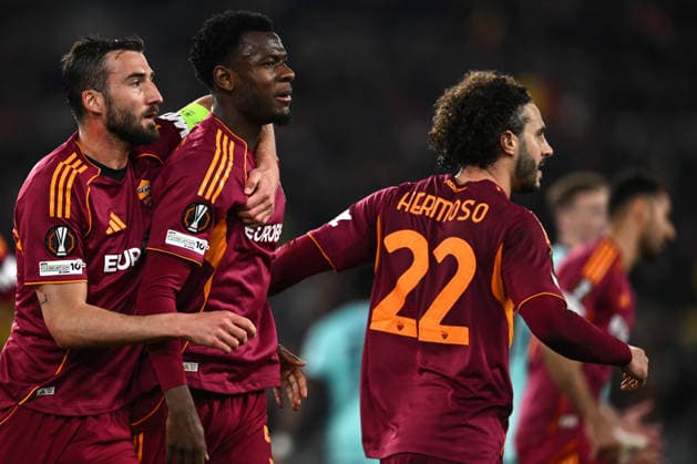 As Roma 19 03 2026 - Europa League Roma-Bologna foto Antonello Sammarco Image nella foto: esultanza gol Evan Ndicka 