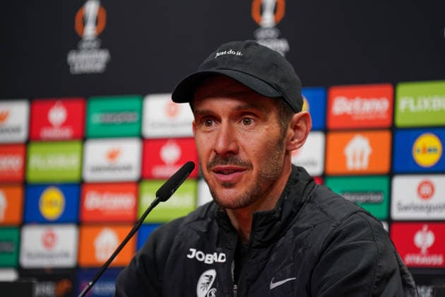 Germany Football UEFA Europa League 2025 2026, Round of 16 SC Freiburg vs KRC Genk Europa Park Stadium Julian Schuster SC Freiburg, Coach Press conference, Media Copyright: xJOERANxSTEINSIEKx