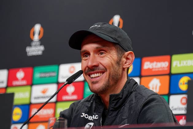 Germany Football UEFA Europa League 2025 2026, Round of 16 SC Freiburg vs KRC Genk Europa Park Stadium Julian Schuster SC Freiburg, Coach Press conference, Media Copyright: xJOERANxSTEINSIEKx