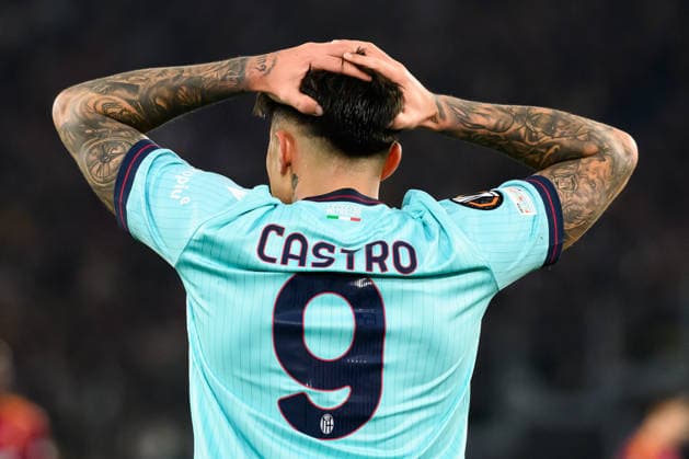 Santiago Castro of Bologna FC reacts during the UEFA Europa League 2025 2026 football match between AS Roma and Bologna FC 1909 at Stadio Olimpico in Roma (Italy), March 19, 2026. andreaxstaccioli