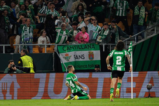 Aitor Ruibal seen celebrating after scoring goal during UEFA Europa League round of 16 game between teams of Real Betis Balompie and Panathinaikos FC (Maciej Rogowski Ball Raw Images) Sevilla Estadio La Cartuja Spain Copyright: xMaciejxRogowskix maciejrogowski_betis_pao_2526-10