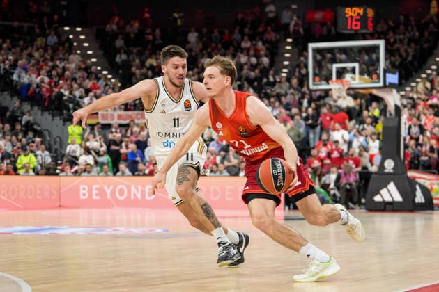 Basketball, Euroleague, 20260319, FC Bayern Munich Dubai Basketball Pictured from l Kosta KONDIC Dubai, 11 , Justus HOLLATZ Bayern, 21 Munich SAP Garden Bayern Germany Copyright: Passion2Press.dex xMarkusxFischex