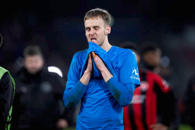 UEFA Europa League FC Midtjylland Nottingham Forest FC Midtjylland s goalkeeper Elias Olafsson reacts after the defeat in the match between FC Midtjylland and Nottingham Forest in the Europa League 2nd match at MCH Arena in Herning on Thursday, March 19, 2026 Photo Bo Amstrup Ritzau Scanpix , Herning Denmark Mors  Copyright: BoxAmrstrupx xRitzauxScanpix BoxAmstrupx spdk20260319-214639-L