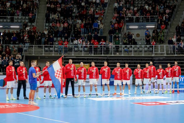 Croatia v Switzerland: International Friendly, Länderspiel, Nationalmannschaft Match Players of Croatia line up during the International friendly match between Croatia and Switzerland at Kresimir Cosic Hall in Zadar, Croatia, on March 19, 2026 in Zadar, Croatia.  SimexZelic PIXSELL