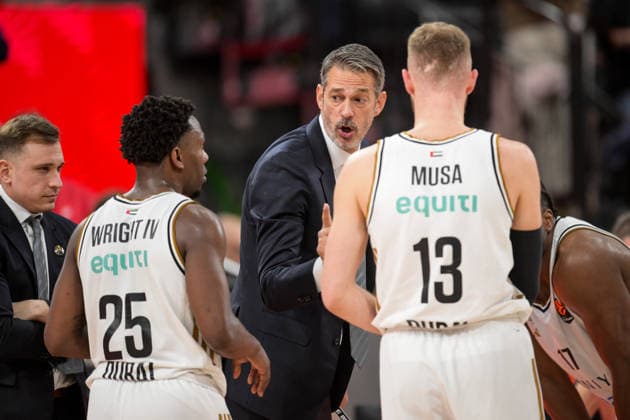 Basketball, Euroleague, 20260319, FC Bayern Munich Dubai Basketball Pictured from l Mckinley WRIGHT IV Dubai, 25 , Coach of Dubai Jurica GOLEMAC, Dzanan MUSA Dubai, 13 Munich SAP Garden Bayern Germany Copyright: Passion2Press.dex xMarkusxFischex