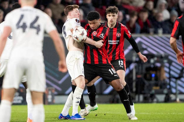 Europa League FC Midtjylland Nottingham Forest FC Midtjylland s Pedro Bravo and Adam Gabriel in action with Nottingham Forest s Elliot Anderson during the match between FC Midtjylland and Nottingham Forest in the Europa League 2nd match at MCH Arena in Herning on Thursday, March 19, 2026 Photo Bo Amstrup Ritzau Scanpix , Herning Denmark Mors  Copyright: BoxAmrstrupx xRitzauxScanpix BoxAmstrupx spdk20260319-221240-L