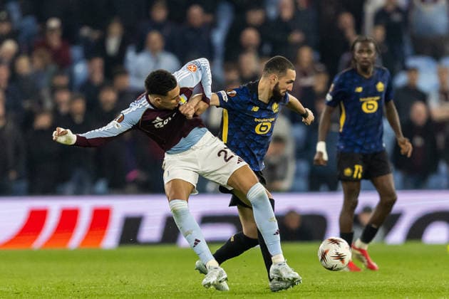 Aston Villa v Lille OSC, Europa League Lille midfielder Nabil Bentaleb (6) battles for possession with Aston Villa midfielder Morgan Rogers (27) during the Europa League match between Aston Villa and Lille OSC at Villa Park, Birmingham, UK on 19 March 2026. Birmingham Villa Park West Midlands UK Editorial use only , Copyright: xManjitxNarotrax PSI-23923-0047