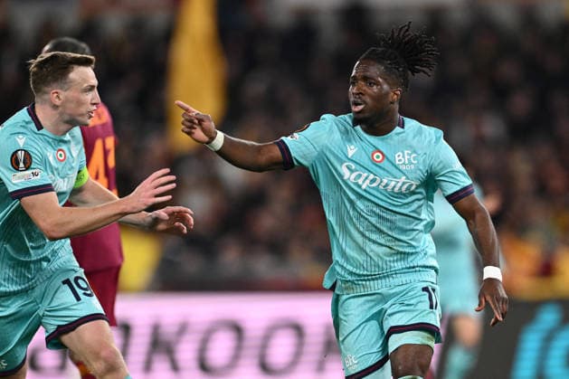 CALCIO - UEFA Europa League - AS Roma vs Bologna FC Jonathan Rowe of Bologna F.C. celebrates after scoring the goal of 0-1 during the UEFA Europa League Round of 16 second leg football match between between A.S. Roma and Bologna F.C. at the Olympic Stadium on March 19, 2026 in Rome, Italy. Roma Italy  Copyright: xIPAxSport ABACAx