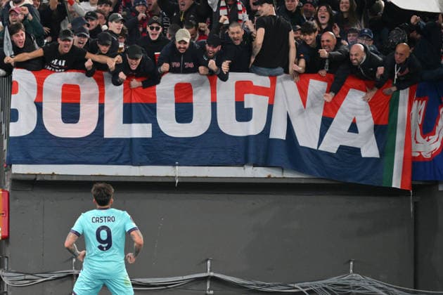 19th March 2026, Stadio Olimpico, Rome, Italy; UEFA Europa League Football; Roma versus Bologna; Santiago Castro of Bologna FC celebrates after scoring goal in the 58th minute for 1-3  AllShotLive