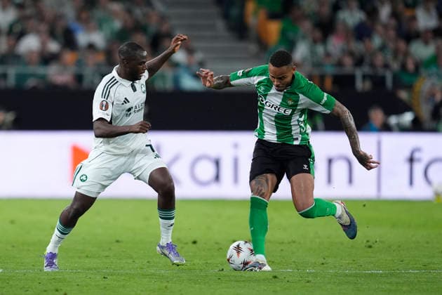 March 19, 2026, Sevilla, Sevilla, Spain: Andreas Tetteh of Panathinaikos FC and Natan of Real Betis Balompie in action during the UEFA Europa League 2025 26 Round of 16 Second Leg match between Real Betis Balompie and Panathinaikos FC at La Cartuja stadium on March 19, 2026, in Sevilla, Spain. Sevilla Spain - ZUMAa181 20260319_zaa_a181_150 Copyright: xJoaquinxCorcherox