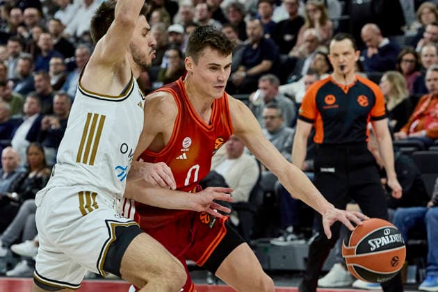 Turkish Airlines EuroLeague Basketball, FC Bayern Munich Basketball vs Dubai Basketball, Munich FC Bayern Basketball, Munich FC Bayern Basketball, Dubai Basketball, 2026 03 19 in Munich SAP Garden DIMITRIJEVIC Neno FC Bayern Munich Guard G Nr0 BAY0 , KONDIC Kosta Dubai Basketball Guard G Nr11 DUB11 sportworld München SAP Garden Bayern Deutschland