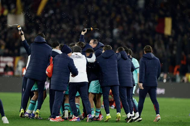 UEFA Europa League round of 16 second leg match AS Roma - Bologna Bologna celebrate victory match during UEFA Europa League round of 16 second leg match AS Roma - Bologna at Olimpico stadium on March 19, 2026 in Rome, Italy. _BPH1529 Copyright: xAntonioxBalascox