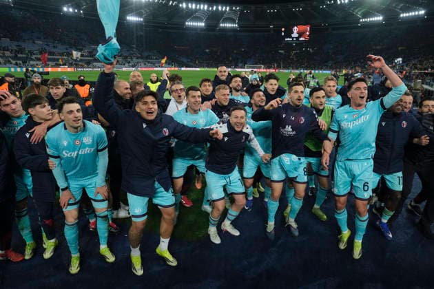 UEFA Europa League round of 16 second leg match AS Roma - Bologna Bologna celebrate victory match during UEFA Europa League round of 16 second leg match AS Roma - Bologna at Olimpico stadium on March 19, 2026 in Rome, Italy. _ABP6649 Copyright: xAntonioxBalascox