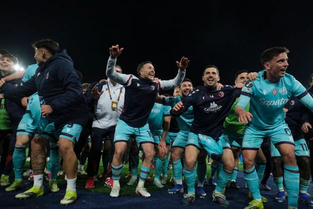 UEFA Europa League round of 16 second leg match AS Roma - Bologna Bologna celebrate victory match during UEFA Europa League round of 16 second leg match AS Roma - Bologna at Olimpico stadium on March 19, 2026 in Rome, Italy. _ABP6709 Copyright: xAntonioxBalascox