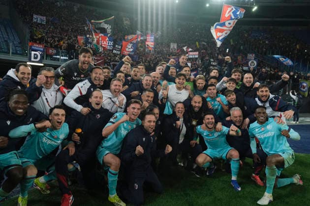 UEFA Europa League round of 16 second leg match AS Roma - Bologna Bologna celebrate victory match during UEFA Europa League round of 16 second leg match AS Roma - Bologna at Olimpico stadium on March 19, 2026 in Rome, Italy. _ABP6825 Copyright: xAntonioxBalascox