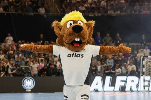 19 03 2026, xgrfx, Handball international match, Germany Egypt v l Mascot Hannbiall Germany DFL DFB REGULATIONS PROHIBIT ANY USE OF PHOTOGRAPHS as IMAGE SEQUENCES and or QUASI VIDEO Dortmund