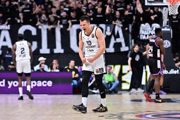 BASKET : Paris Basket vs Partizan Belgrade - Euroleague - 19 03 2026 ARIJAN LAKIC of Partizan celebrates during the Euroleague match between Paris Basketball and Partizan Mozzart Bet Belgrade at Adidas Arena on March 19, 2026 in Paris, France. ( Photo by Federico Pestellini PSNewz ) - ParisFrance  Copyright: xFedericoxPestellinix