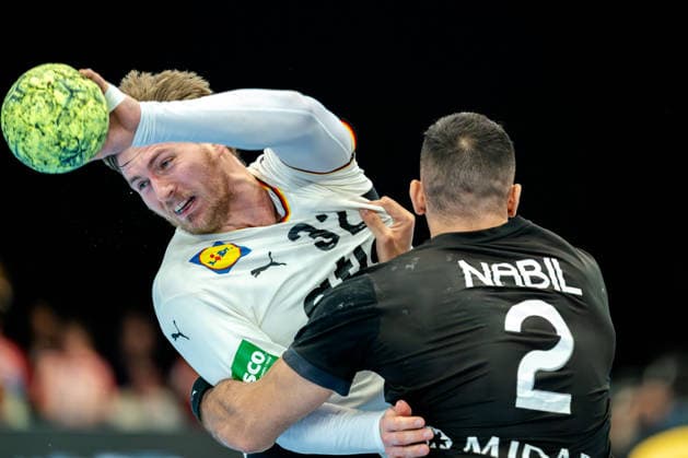 Dortmund 19 03 2026, Handball, Men, International match, Germany Egypt Franz Semper Germany, 32 in duel with Nabil Sherif Egypt, 2 Dortmund Westfalenhalle NRW Germany