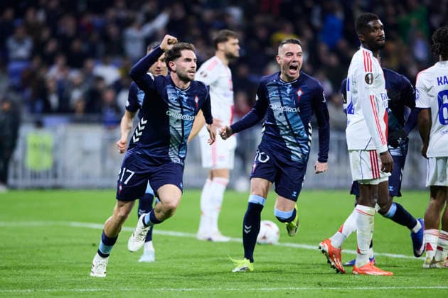 Olympique Lyonnais v Real Club Celta - Europa League DECINES-CHARPIEU, FRANCE - MARCH 19: Javi Rueda of Celta de Vigo celebrates after scoring his team s first goal during the UEFA Europa League 2025 26 Round of 16 Second Leg match between Olympique Lyonnais and Real Club Celta at OL Stadium on March 19, 2026 in Decines-Charpieu, France. DECINES-CHARPIEU OL Stadium Spain Copyright: xDiegoxSimonx