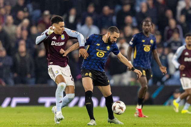 Aston Villa v Lille OSC, Europa League Lille midfielder Nabil Bentaleb (6) battles for possession with Aston Villa midfielder Morgan Rogers (27) during the Europa League match between Aston Villa and Lille OSC at Villa Park, Birmingham, UK on 19 March 2026. Birmingham Villa Park West Midlands UK Editorial use only , Copyright: xManjitxNarotrax PSI-23923-0068