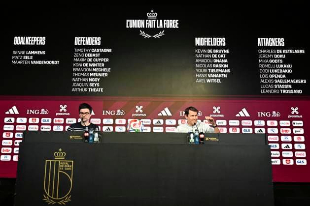 Rudi Garcia Head Coach Belgium Media Activities TUBIZE, BELGIUM - MARCH 20 : Cornez Pierre communication of Royal Belgian Football Federation and Rudi Garcia head coach of the Belgium announces the squad selected for the pre-World Cup training camp in the United States during a press meeting at the Belgian National Football Center Base on March 20, 2026 in Tubize, Belgium, 20 03 2026 Tubize Belgium  Copyright: xVincentxKalutx