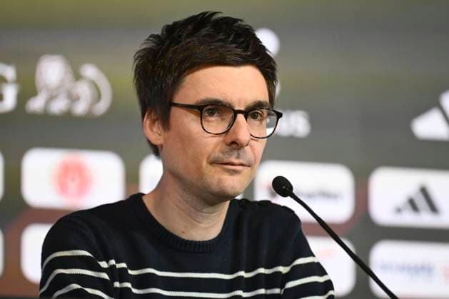 Rudi Garcia Head Coach Belgium Media Activities TUBIZE, BELGIUM - MARCH 20 : Cornez Pierre communication of Royal Belgian Football Federation announces the squad selected for the pre-World Cup training camp in the United States during a press meeting at the Belgian National Football Center Base on March 20, 2026 in Tubize, Belgium, 20 03 2026 Tubize Belgium  Copyright: xVincentxKalutx
