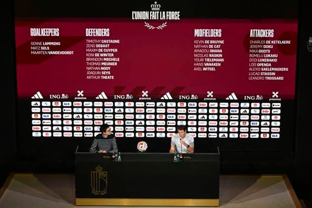 Rudi Garcia Head Coach Belgium Media Activities TUBIZE, BELGIUM - MARCH 20 : Cornez Pierre communication of Royal Belgian Football Federation and Rudi Garcia head coach of the Belgium announces the squad selected for the pre-World Cup training camp in the United States during a press meeting at the Belgian National Football Center Base on March 20, 2026 in Tubize, Belgium, 20 03 2026 Tubize Belgium  Copyright: xVincentxKalutx