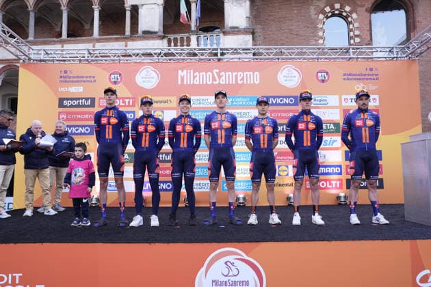 Team Pic Nic Postnlduring Team Presentation at the men s elite race of the Milano - Sanremo one day cycling race (298 km) from Pavia to Sanremo - North West Italy - March 20, 2026. - cycling .  Copyright: xFabioxFerrari LaPressex
