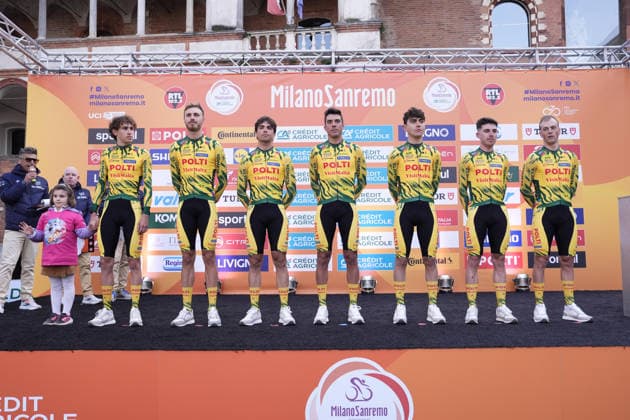 Team Polti Visitmalta during Team Presentation at the men s elite race of the Milano - Sanremo one day cycling race (298 km) from Pavia to Sanremo - North West Italy - March 20, 2026. - cycling .  Copyright: xFabioxFerrari LaPressex