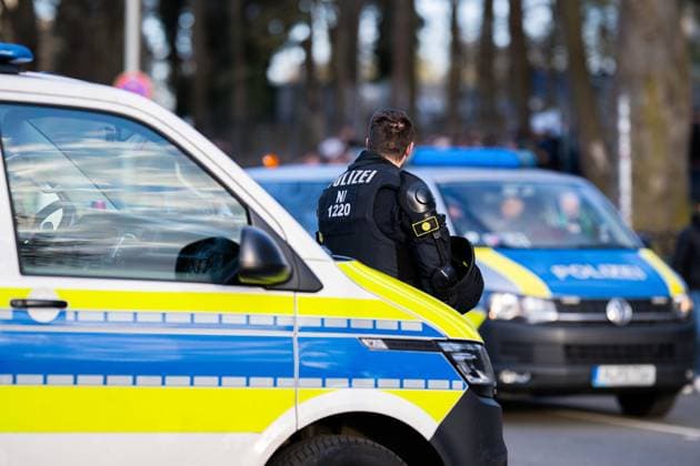 20 03 2026 Soccer, 2025 2026, 2 Bundesliga, Matchday 27, Hannover 96 Eintracht Braunschweig Police in front of the stadium DFL REGULATIONS PROHIBIT ANY USE OF PHOTOGRAPHS AS IMAGE SEQUENCES AND OR QUASI VIDEO