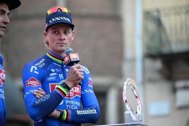 Milan Sanremo 2026 Cycling Race Media Activities 20 03 2026 SANREMO, ITALY - MARCH 20 : Van Der Poel Mathieu (NED) of Alpecin - Premier Tech pictured during the teams presentation prior to the 117th edition of Milan Sanremo an UCI World Tour 1.UWT one day cycling road race for Men Elite of 298 km with start in Pavia and finish in Sanremo on March 20, 2026 in Sanremo, Italy, 20 03 2026 ( Motordriver Guy De Vuyst - Sanremo Italy  Copyright: xNicoxVereeckenx
