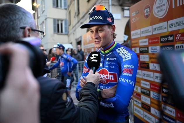 Milan Sanremo 2026 Cycling Race Media Activities 20 03 2026 SANREMO, ITALY - MARCH 20 : Van Der Poel Mathieu (NED) of Alpecin - Premier Tech pictured during the teams presentation prior to the 117th edition of Milan Sanremo an UCI World Tour 1.UWT one day cycling road race for Men Elite of 298 km with start in Pavia and finish in Sanremo on March 20, 2026 in Sanremo, Italy, 20 03 2026 ( Motordriver Guy De Vuyst - Sanremo Italy  Copyright: xNicoxVereeckenx