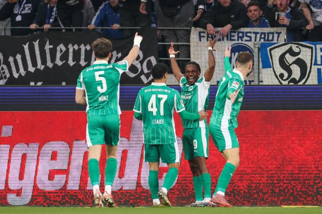 Noel Futkeu SpVgg Greuther Fuerth, 09 with jubilation after his goal for 0 1, Karlsruher SC vs SpVgg Greuther Fuerth, 2 Bundesliga, 27 Matchday, 2025 2026, 20 03 2026, DFL REGULATIONS PROHIBIT ANY USE OF PHOTOGRAPHS AS IMAGE SEQUENCES AND OR QUASI VIDEO, Karlsruher SC vs SpVgg Greuther Fuerth, 2 Bundesliga, 27 Matchday, 2025 2026, 20 03 2026 Karlsruhe Copyright: xEibner-Pressefoto JanxPrihodax EP_JPA