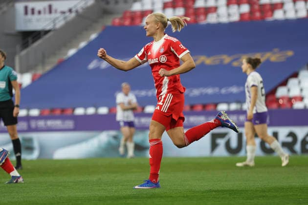 Pernille Harder FC Bayern Munich celebrates after scoring her team s first goal during the Woman Bundesliga match between SGS Essen and Bayern Munich at Stadion an der Hafenstraße on March 20 in Essen, Germany, Germany Photo by Oliver Kaelke DeFodi Images Pernille Harder FC Bayern München celebrates after scoring her team s first goal during the Woman Bundesliga match between SGS Essen and Bayern München at Stadion an der Hafenstraße on March 20, 2026 in Cologne, Germany Photo by Oliver Kaelke DeFodi Images DFL regulations prohibit any use of photographs as image sequences and or quasi video Photo by Oliver Kaelke DeFodi Images