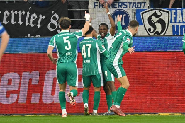 20 03 2026 Soccer season 2025 2026 2 Soccer Bundesliga 27 Matchday Karlsruher SC KSC Karlsruhe SpVgg Greuther Fürth SGF Kleeblatt Sportfoto Zink MeZi xmexzix DFL regulations prohibit any use of photographs as image sequences and or quasi video only for editorial use Torjubel Jubel Freude nach Treffer Tor Torschuß zum 0 1 durch Noel Futkeu 9, SpVgg Greuther Fürth