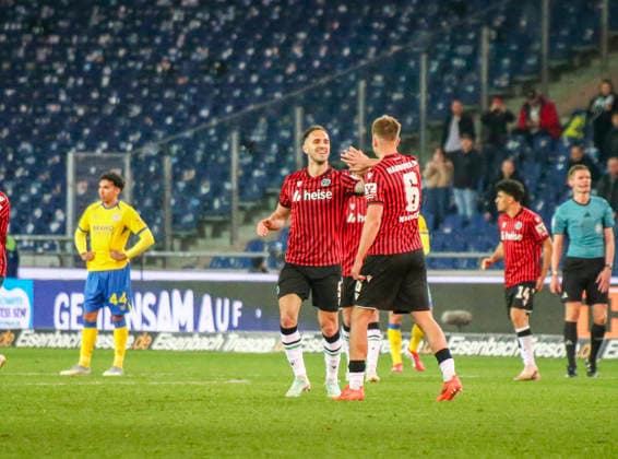 Germany Soccer 2 Bundesliga 2025 2026, Matchday 27 Hannover 96 vs Eintracht Braunschweig Heinz von Heiden Arena Stadion Hannover Goal and goal celebration for Maik Nawrocki Hannover 96, 6 Virgil GhiÅ£Äƒ Virgil Ghita Hannover 96, 5 Hannover Copyright: xAymanxAlahmedx