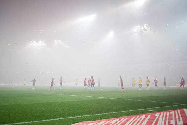 20 03 2026 Football, 2025 2026, 2 Bundesliga, Matchday 27, Hannover 96 Eintracht Braunschweig Fans Hannover with pyrotechnics and fireworks, fog DFL REGULATIONS PROHIBIT ANY USE OF PHOTOGRAPHS AS IMAGE SEQUENCES AND OR QUASI VIDEO