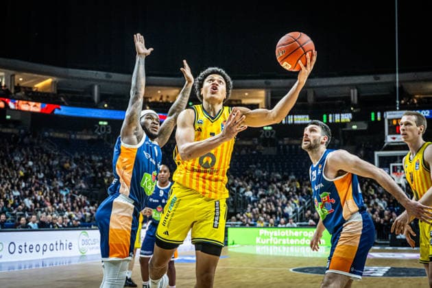 Basketball Berlin 20 03 2026 Season 2025 2026 EasyCredit BBL 1 Bundesliga Men, Men Alba Berlin Rostock Seawolves Jack Kayil Alba Berlin, No 07 TJ Crockett Rostock, No 00