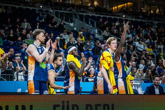 Basketball Berlin 20 03 2026 Season 2025 2026 EasyCredit BBL 1 Bundesliga Men, Men Alba Berlin Rostock Seawolves Jubel Rostock