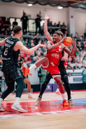 BB 2BL SBB Baskets Tigers Tuebingen Michael Hughes II SBB Baskets during the 2025 2026 season in the 2 Barmer Basketball Bundesliga Pro A on matchday 28 between SBB Baskets and Tigers Tuebingen at Wolfgang Lakenmacher Halle on March 20, 2026 in Magdeburg, Sachsen Anhalt, Germany