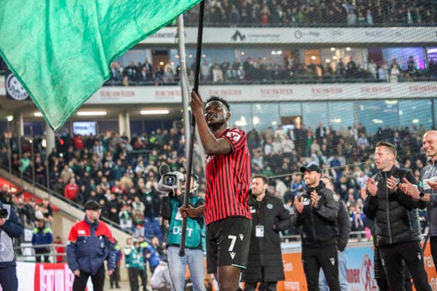 Germany Soccer 2 Bundesliga 2025 2026, Matchday 27 Hannover 96 vs Eintracht Braunschweig Heinz von Heiden Arena Stadion Hannover Joy, emotions, jubilation Mustapha Bundu Hannover 96, 7 Hannover Copyright: xAymanxAlahmedx