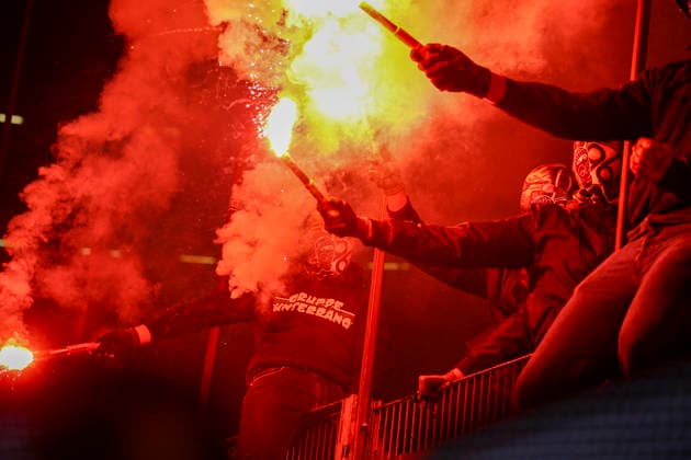 Germany Soccer 2 Bundesliga 2025 2026, Matchday 27 Hannover 96 vs Eintracht Braunschweig Heinz von Heiden Arena Stadion Hannover Spectators, Fans, Stand, Flag, Banner, Banner, Choreography, Fan choreography, Hannover Copyright: xAymanxAlahmedx