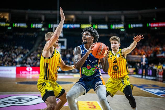 Basketball Berlin 20 03 2026 Season 2025 2026 EasyCredit BBL 1 Bundesliga Men, Men Alba Berlin Rostock Seawolves Kassim Nicholson Rostock, No 08