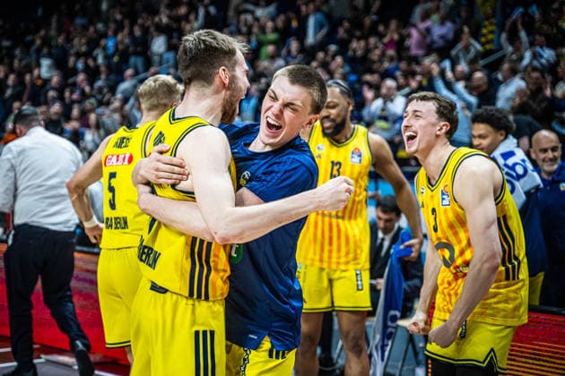 Basketball Berlin 20 03 2026 Season 2025 2026 EasyCredit BBL 1 Bundesliga Men, Men Alba Berlin Rostock Seawolves Malte Delow Alba Berlin, No 06 Anton Nufer Alba Berlin, No 20 Alex O Connell Alba Berlin, No 03