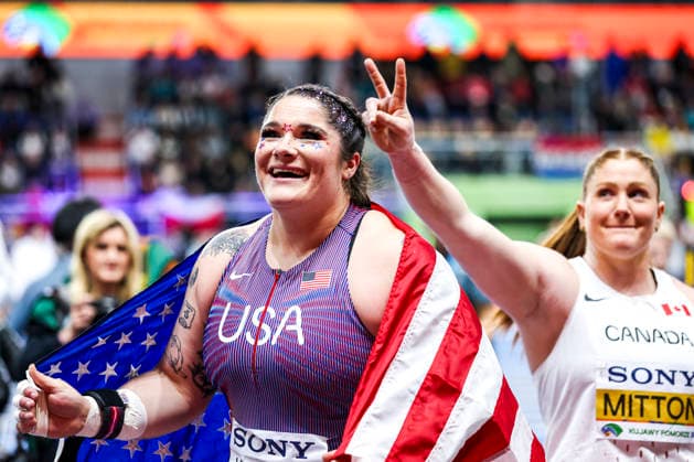 World Athletics Indoor Championships Kujawy Pomorze 2026 - day 1 TORUN, POLAND - MARCH 20 : Chase JACKSON with the American flag seen during the 1500m heats women on day 1 of the World Athletics Indoor Championships Kujawy Pomorze 2026 on March 20, 2026 in Torun (Grzegorz Wajda Ball Raw Images) Torun Kujawsko-Pomorska Arena Torun Poland Copyright: xGrzegorzxWajdax grzegorzwajda_wordthleticsindoorchampionshipstorun26__204