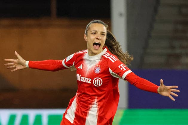 Essen, Germany 20 March 2026 1 Frauenbundesliga 21 Matchday SGS Essen vs FC Bayern Munich Women In the picture Goalscorer Natalia Padilla Bidas FCB scores the goal to make it 4-0 for FC Bayern Munich and cheers Copyright: HMBxMedia MadeleinexFantini