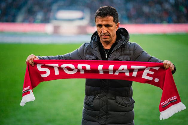 2 Bundesliga Hannover 96 vs Eintracht Braunschweig, 20 03 2026 Together scarf with the inscription STOP HATE BE A TEAM Football, 2 Bundesliga, 27 Matchday Hannover 96 vs Eintracht Braunschweig on 20 03 2026 at Heinz von Heiden Arena, Hannover DFL REGULATIONS PROHIBIT ANY USE OF PHOTOGRAPHS AS IMAGE SEQUENCES AND OR QUASI VIDEO Copyright: xBEAUTIFULxSPORTS Tonhäuserx
